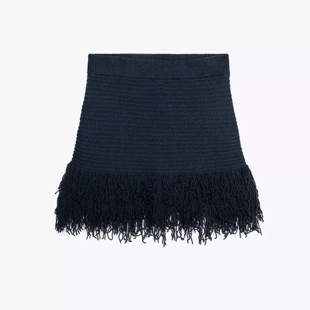Zara Black Fringe Mini Skirt